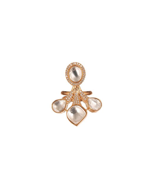 Antique Gold Plated Kundan Studded Intricate Solitaire Finger Rings