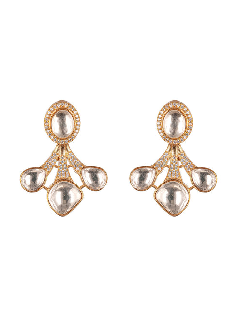 Gold Plated Uncut Polki Mossanite Minimal Floral Studds Earrings