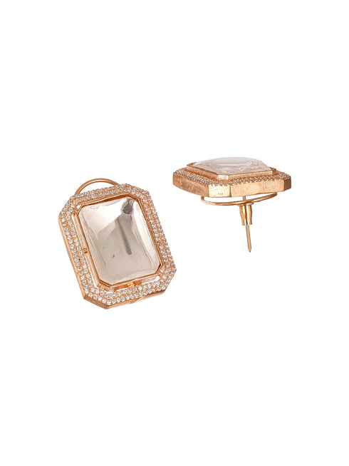 Gold Plated Uncut Polki Mossanite & AD Studded Geometric Designer Studds Earrings