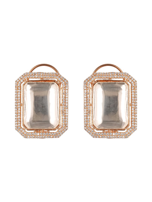 Gold Plated Uncut Polki Mossanite & AD Studded Geometric Designer Studds Earrings