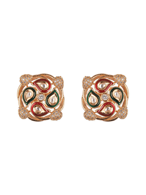 Gold Plated Uncut Moissanite Kundan Studded Mango Design Minimal Studds Earrings