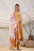 Women Mustard White Sequined Anarkali Pure Cotton Kurta Set