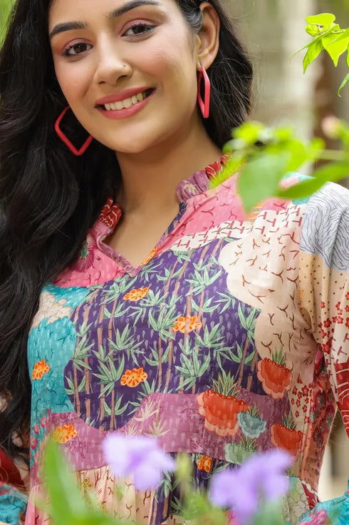 Women Multi Color Floral Printed A-line Kurti