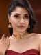 Gold Plated Green & Red stone studded Handcrafted Exquisite Design Lakshmi ji Temple Jewellery Set