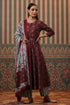 Women Maroon Floral Printed Sequinned Cotton Anarkali Kurta Set