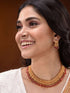 Gold Plated Red stone studded Handcrafted Leaf design Temple Jewellery Set