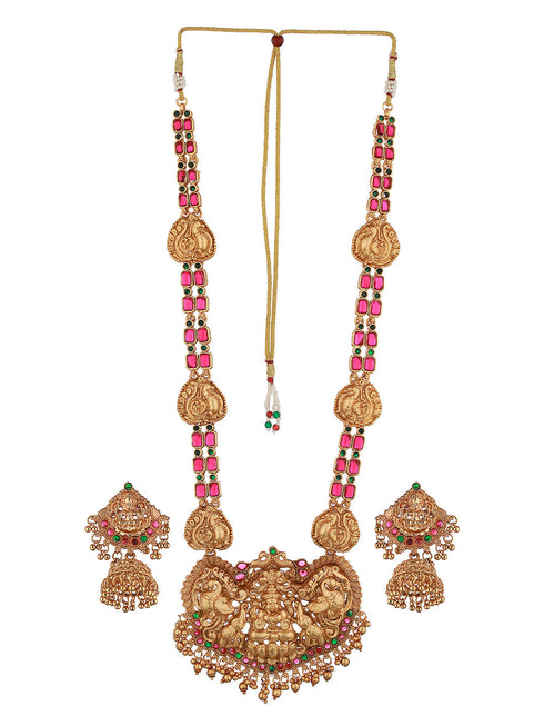 Gold Plated Stone Studded Laxmi ji Long jewellery set