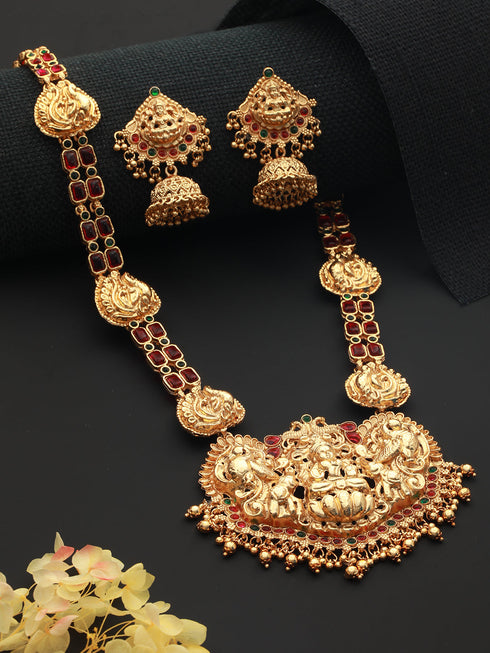Gold Plated Stone Studded Laxmi ji Long jewellery set