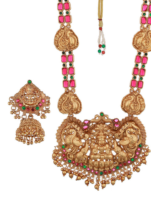 Gold Plated Stone Studded Laxmi ji Long jewellery set