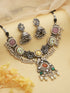 Silver Oxidised Kundan Studded & Pearl Beaded Fusion Statement Jewellery Set