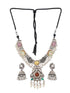 Silver Oxidised Kundan Studded & Pearl Beaded Fusion Statement Jewellery Set