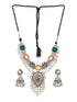 Silver Toned Oxidised Pearl Beaded Fusion Choker Jewellery Set
