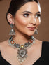 Silver Toned Oxidised Pearl Beaded Fusion Choker Jewellery Set
