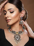 Silver Toned Oxidised Pearl Beaded Fusion Choker Jewellery Set