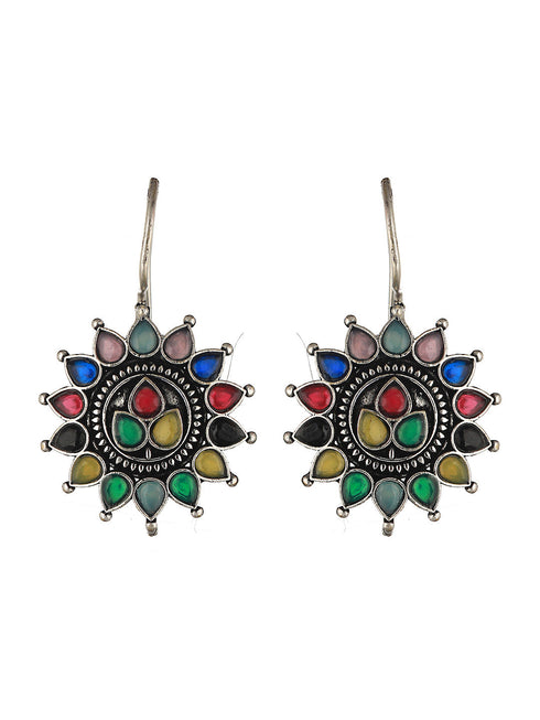 Silver oxidised Multicolored Combo Locket Ring Jewellery set