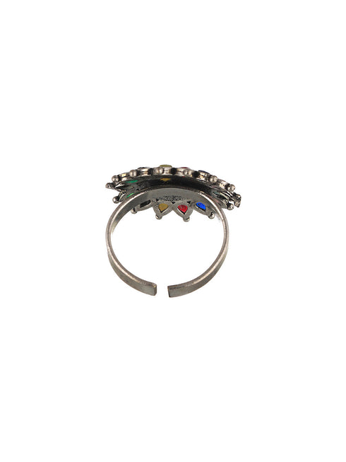 Silver oxidised Multicolored Combo Locket Ring Jewellery set