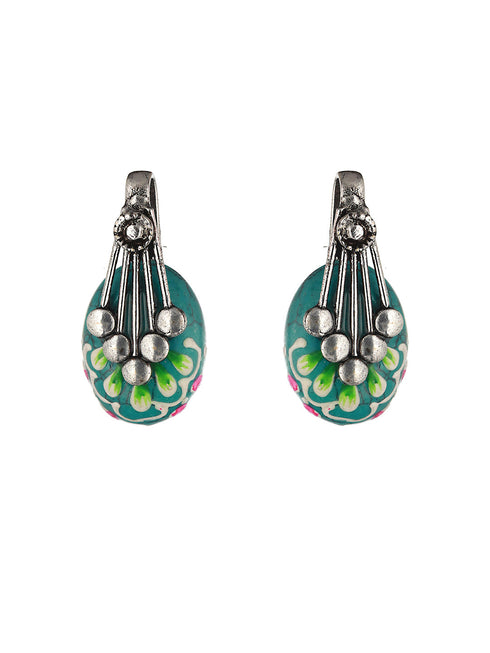 Oxidised Hand Painted & Mint Enamelled Locket Jewellery Set
