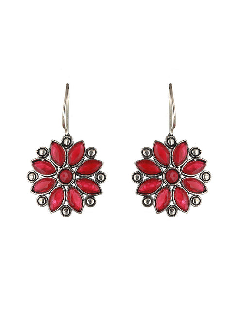 Silver oxidised Red Stone Studded Combo Locket Jewellery Set