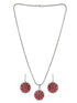 Silver oxidised Red Stone Studded Combo Locket Jewellery Set