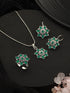 Silver oxidised Green Stone Studded Combo Locket Jewellery Set