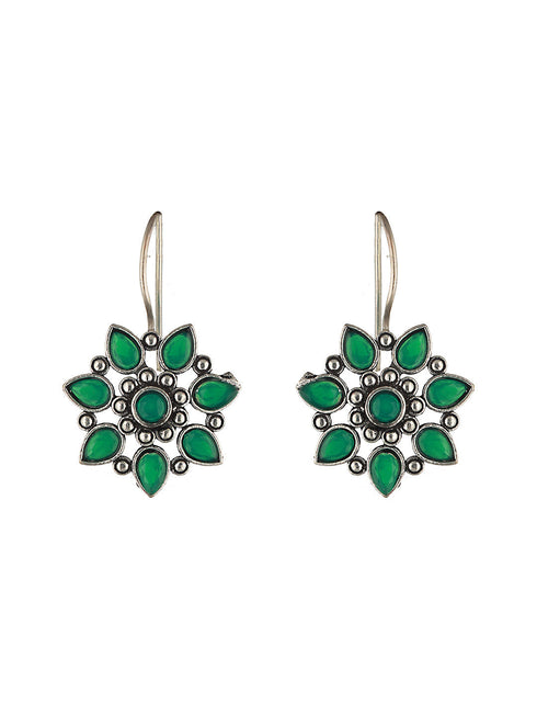 Silver oxidised Green Stone Studded Combo Locket Jewellery Set