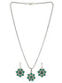 Silver oxidised Green Stone Studded Combo Locket Jewellery Set