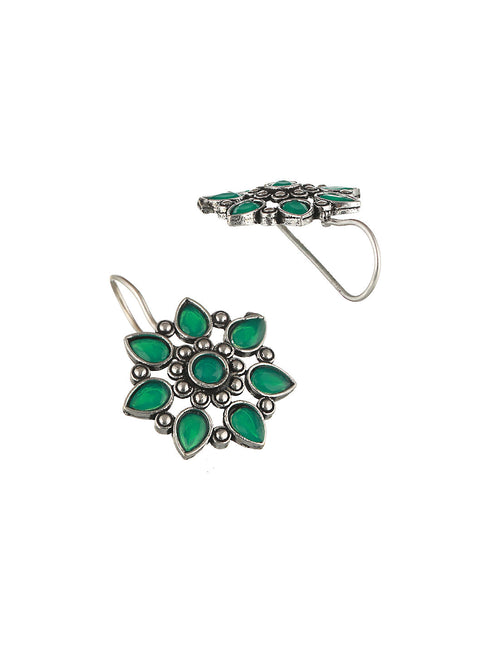 Silver oxidised Green Stone Studded Combo Locket Jewellery Set