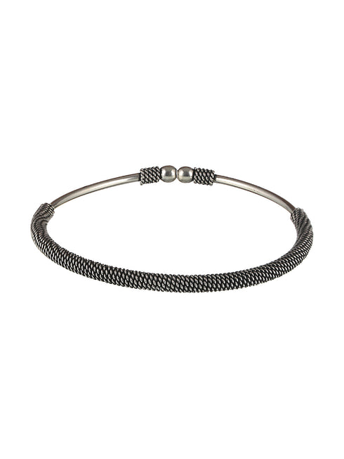 Silver Oxidised Kada Anklet