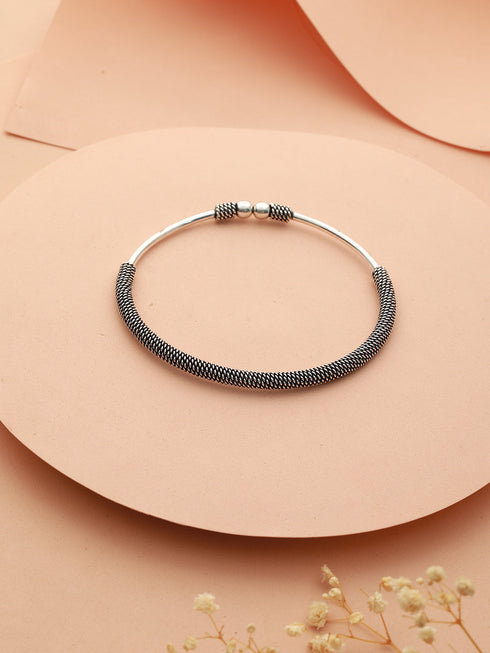 Silver Oxidised Kada Anklet