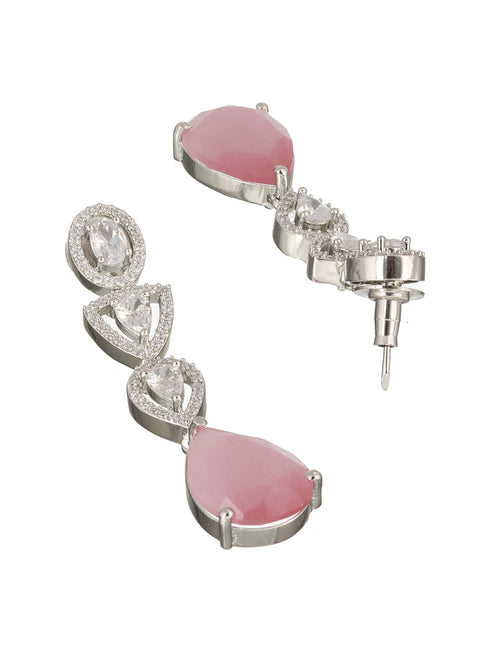 White Rhodium Pink AD Studded Luxe Minimal Jewellry Set