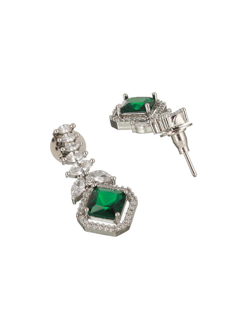Silver Plated Green CZ Studded Minimal Pendant jewellery Set