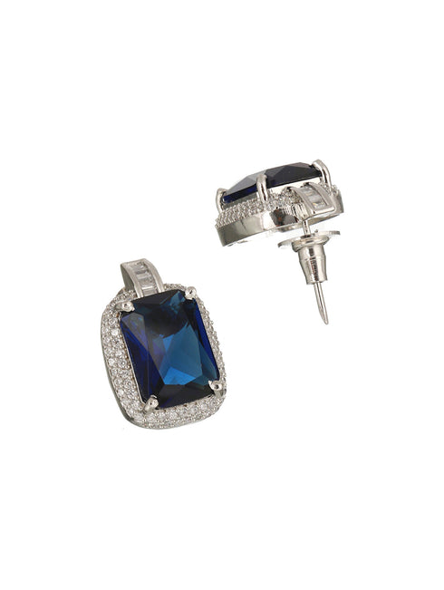 Silver Plated Blue CZ Studded StatementJewellery Set