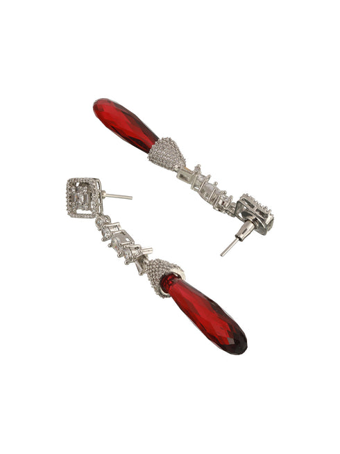 Silver Plated Red AD Studded Designer Dangler Earrings