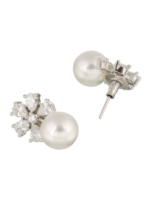 Silver Toned Pearl Beaded Minimal Studs earrings
