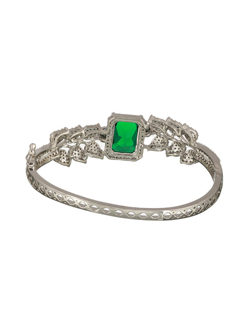 Silver Toned Green AD Studded Designer Handcrafted Bracelet