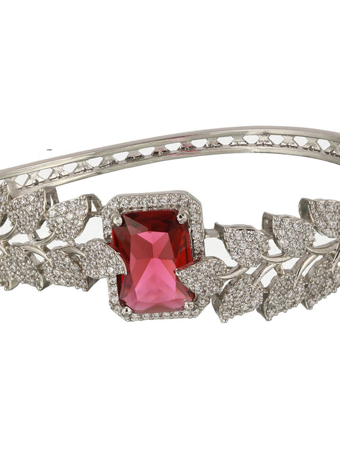Silver Toned Red AD Studded Statement Handcrafted Bracelet