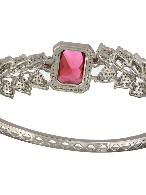 Silver Toned Red AD Studded Statement Handcrafted Bracelet