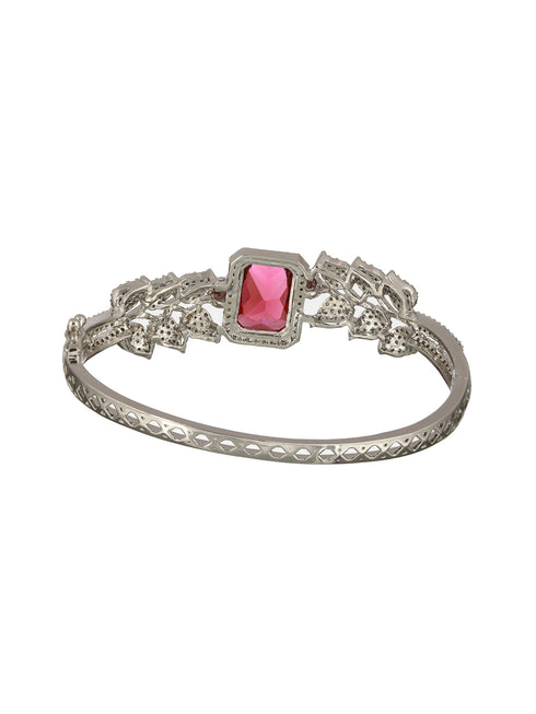 Silver Toned Red AD Studded Statement Handcrafted Bracelet