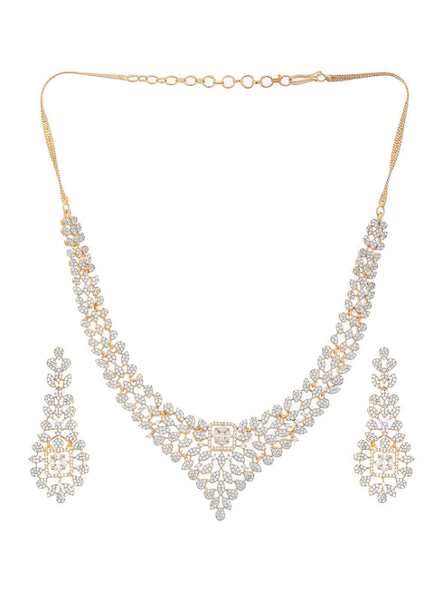 Gold Toned White CZ Studded designer Jewellery Set