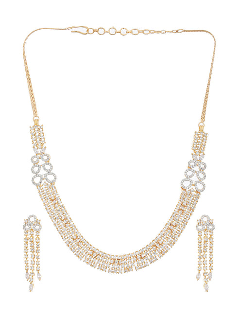 Gold Polished White CZ Studded contemporary Jewellery set
