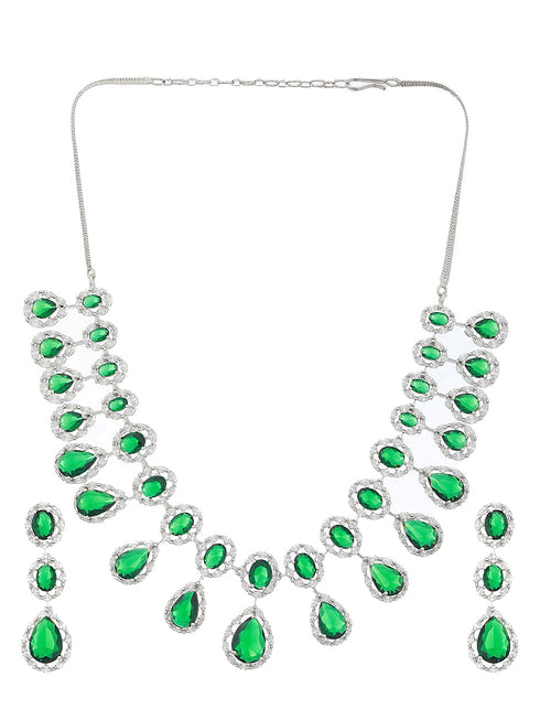 Silver Plated green CZ Studded Luxe Jewellery Set
