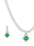 Silver Plated Green CZ Studded Minimal Pendant jewellery Set