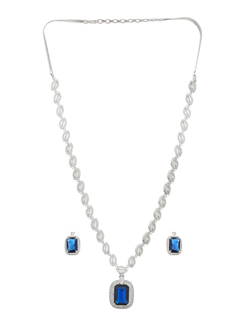 Silver Plated Blue CZ Studded StatementJewellery Set