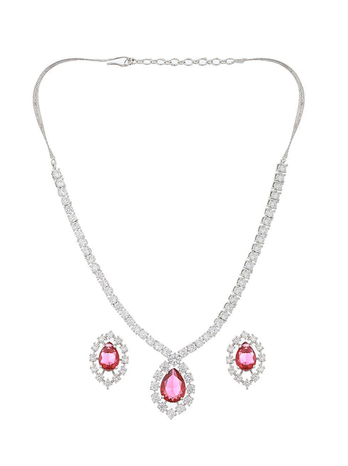Silver Plated Red CZ Studded Minimal Delicate Jewellery Set