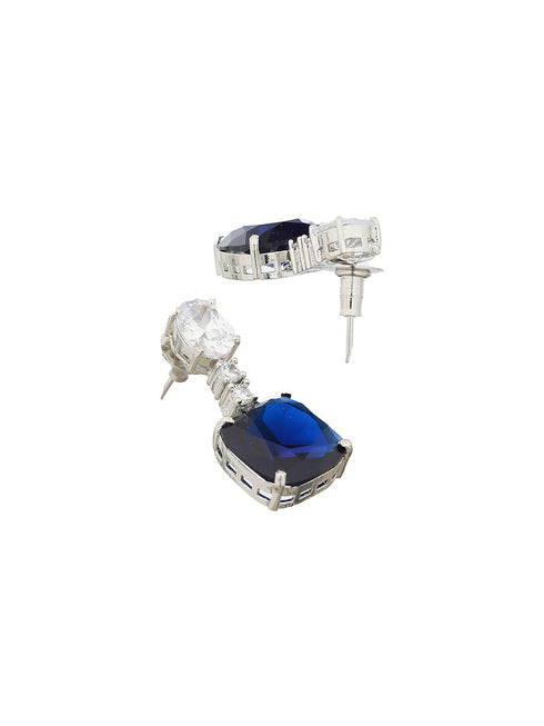 White Rhodium Blue CZ Studded Luxe Statement Jewellery Set