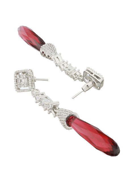 Silver Plated Red AD Studded Designer Dangler Earrings