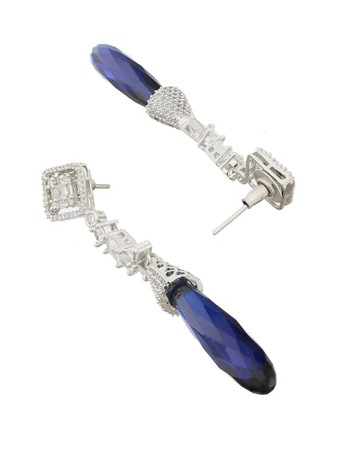 Silver Plated Blue AD Studded Drop statement Earrings