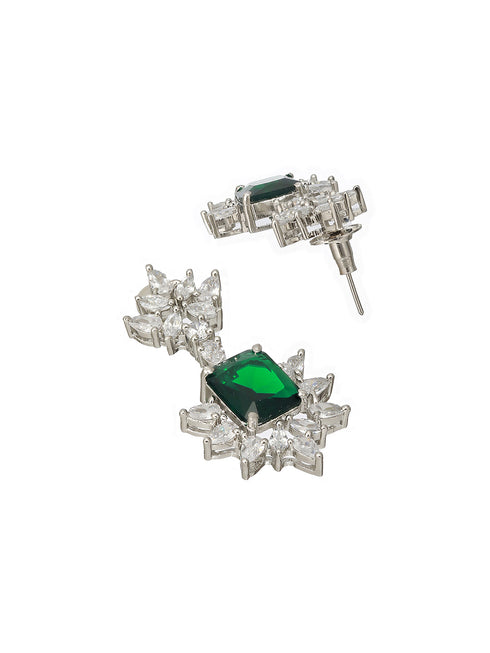 Silver Plated Green AD Studded Floral Necklace