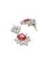 Silver Plated Red Ruby Zircon Floral Statement Necklace Jewellery Set
