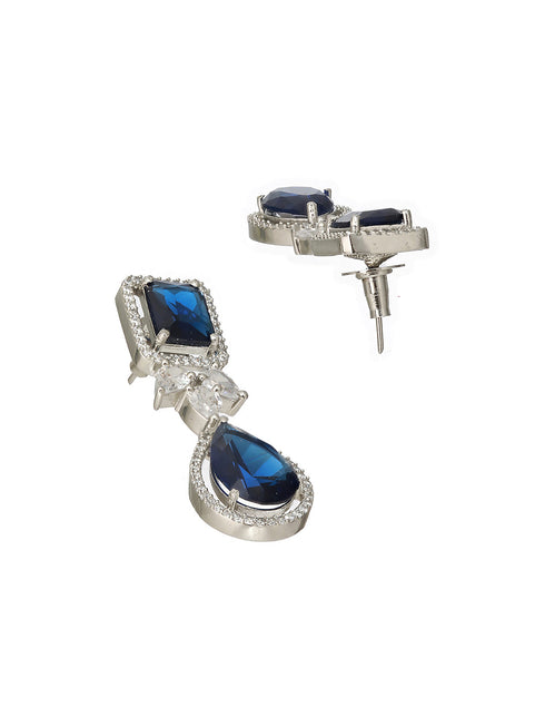Silver Plated Blue Zircon Minimal Necklace Jewellery Set
